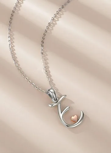 Vista 3 de CELESTIA Collares con iniciales de plata de ley 925, 26 letras con corazón de oro rosa, cadena de 18 pulgadas