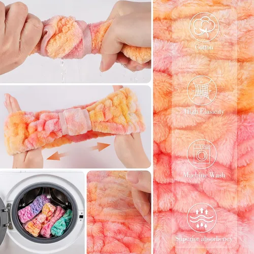 Vista 8 de DiyJibb Diadema de spa de 9 piezas para lavar la cara, cuidado de la piel, diadema y pulsera, para mujeres, adolescentes, niñas, para lavar la cara