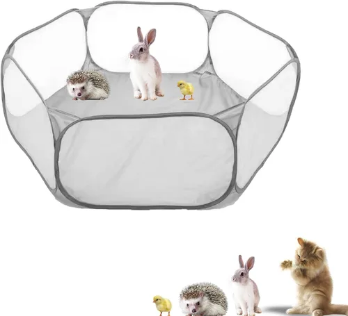 Vista 8 de Corralito para animales pequeños, portátil, con apertura automática, interactivo, para mascotas, valla interior y exterior para conejos, conejillos