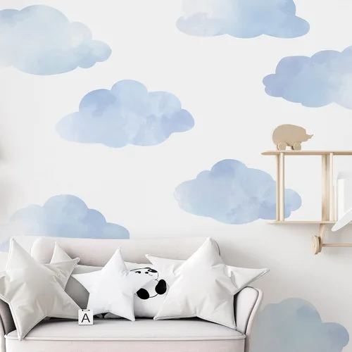 Vista 2 de Calcomanías de pared de nube de acuarela azul de gran tamaño, calcomanías de pared de nube, calcomanías de pared para guardería, calcomanías