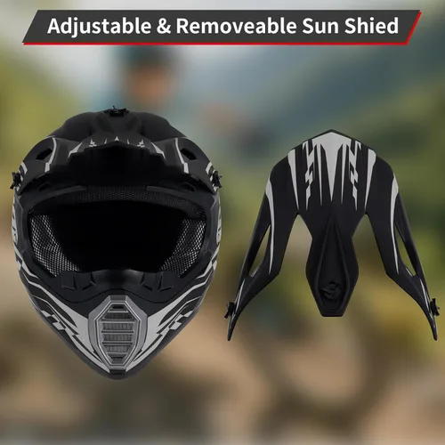 Vista 6 de Casco de motocross para niños y jóvenes aprobado por DOT, Casco de cara completa para ATV, moto de todoterreno y bicicleta de tierra para adultos