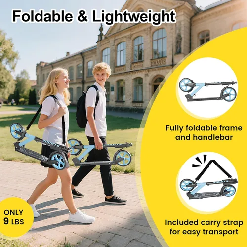 Vista 3 de SIMATE Patinete de impulso para niños, adolescentes y adultos, 4 alturas ajustables, ruedas grandes todo terreno de 8 pulgadas, plegable y ligero