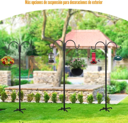 Vista 6 de FEED GARDEN Gancho de pastor doble ajustable para exteriores con base de 5 puntas de 63 pulgadas, poste resistente de comedero de pájaros de dos
