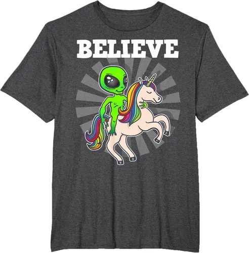 Vista 24 de Believe Space Alien Riding Unicorn - Camiseta de regalo divertida, Negro, S