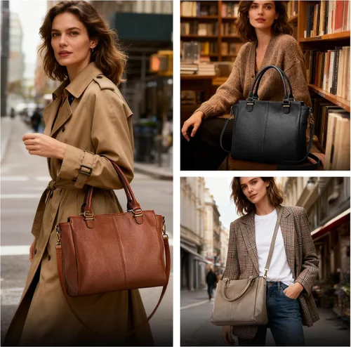 Vista 2 de befen Carteras de cuero genuino suave para mujeres, bolso tote pequeño, carteras, bolsos cruzados con asas superiores, cartera bandolera tipo satchel