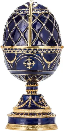 Vista 2 de Caja de música estilo FabergeJoyero con dos cisnes 6.8'' (6.7 in) azul