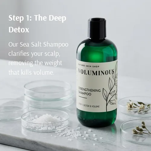 Vista 2 de Nature Skin Shop Champú voluminoso de sal marina, fórmula espesante para cabello adelgazante, graso y fino, desintoxicación del cuero cabelludo