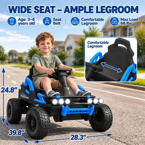 Vista 2 de 12V Electric Go Kart for Kids, Ride On Buggy Car with Metal Frame Ages 3-6 Blue