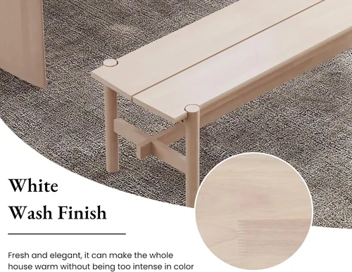 Vista 6 de EALSON Banco de madera maciza moderno de 55 pulgadas de largo, banco de comedor para dormitorio, cocina, pasillo, sala de estar, blanco lavado