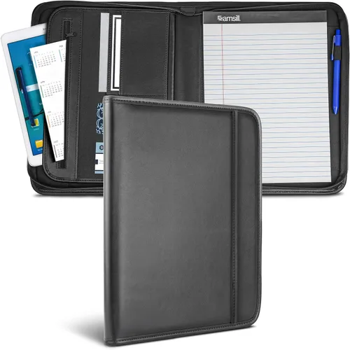 Vista 14 de Samsill Professional Padfolio, cartera mini de piel sintética, con bloc de notas de 5 x 8, color negro