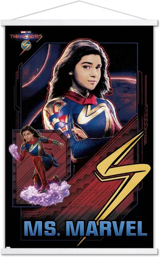 Vista 7 de Trends International Marvel The Marvels - Póster de pared de Ms. Marvel, 22.37 x 34.00 pulgadas, paquete de impresión premium y colgador de madera