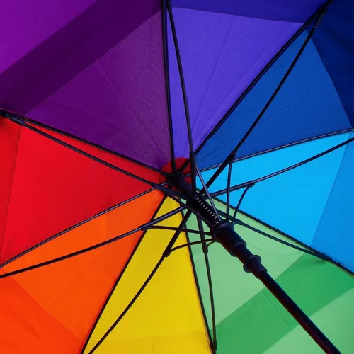 Vista 4 de Doble dosel ventilado a prueba de viento plegable portátil de viaje multicolor paraguas - arco iris