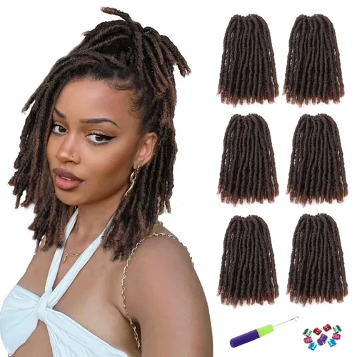 Vista 34 de WIGNEE Cabello de Ganchillo 120 Hebras Locs Sintéticos 8 Pulgadas Locs Suaves Pre-Trenzados 6 Paquetes Cabello de Ganchillo Pre-Anudado para Mujeres