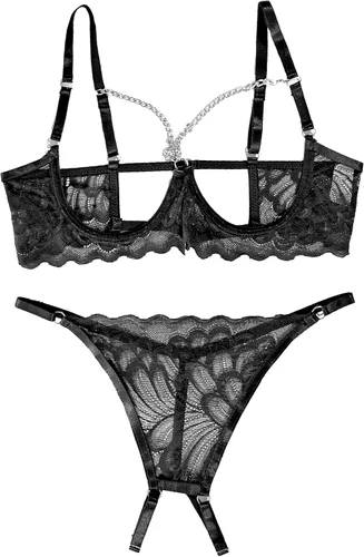 Vista 2 de Lilosy - Conjunto de lencería sexy y transparente para mujer, brasier transparente y braga, 2 piezas