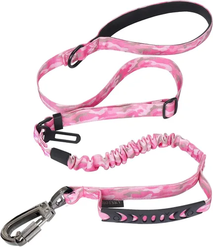 Vista 14 de Hotsky Correa táctica para perro resistente para perros medianos y grandes que tiran, 4-6 pies, resistente correa elástica para perro que absorbe
