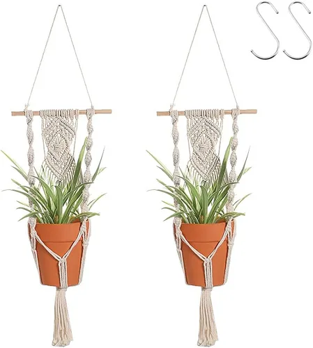 Vista 16 de Artilady Maceta Colgante Negra para Plantas de Interior Colgador de Plantas de Macramé Soporte Colgante Grande para Plantas con Cuentas Ajustables