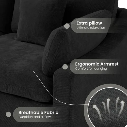 Vista 5 de WJShome Sofá Seccional Cloud Couch de 83 pulgadas para sala de estar, sofá seccional modular relleno de plumón, sofás en forma de L con otomana