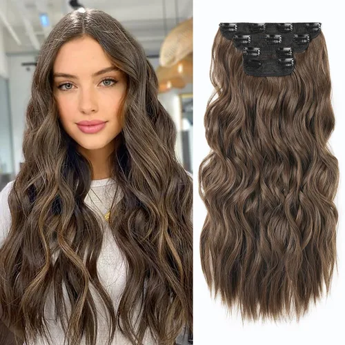 Vista 33 de REECHO Extensiones de cabello, 4 piezas, extensiones de cabello con clip HE001, extensiones de cabello sintéticas naturales y suaves para mujer