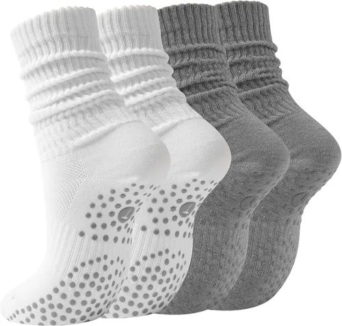 Vista 9 de Calcetines de Pilates Slouch Crew para mujer, calcetines de yoga con agarre antideslizante para barre ballet, baile, hospital, entrenamiento