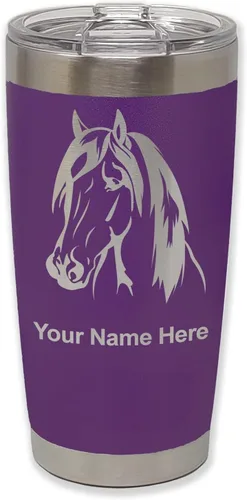 Vista 38 de LaserGram Vaso aislado al vacío de 20 onzas, cabeza de caballo 1, grabado personalizado incluido (negro)