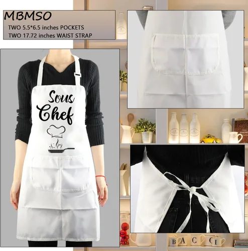 Vista 7 de MBMSO Delantales de chef y sous chef, delantales familiares a juego con bolsillos, para mamá, papá, hijo, hija, delantal de cocina, regalo
