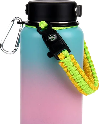 Vista 9 de Wongeto Mango de paracaídas, correa de supervivencia con anillo de seguridad y mosquetón, compatible con botellas de agua de boca ancha Hydro Flask