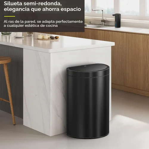 Vista 3 de EKO Mirage - Cubo de basura semicircular con sensor de movimiento de 47 litros/12.4 galones, cubo de basura automático para cocina con compartimento