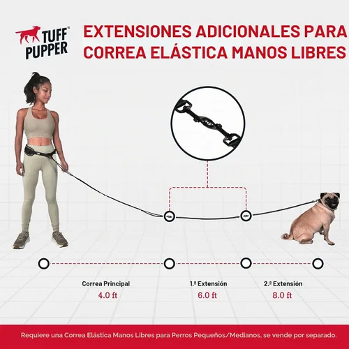 Vista 6 de Tuff Pupper Correa de perro resistente manos libres Un perro pequeño/mediano de hasta 45 libras Cómodo elástico absorbente de golpes Asas