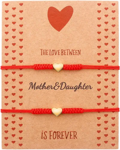 Vista 18 de Regalos para el día de la madre para mamá, hilo rojo, para madre e hija, juego de 2 pulseras de corazón a juego para mamá y yo, pulsera roja