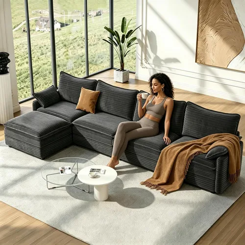 Vista 13 de Vesgantti Sofá de nube de 74 pulgadas para sala de estar, sofá modular de 2 plazas, sofá modular de pana de doble cojín, sofás pequeños de pana
