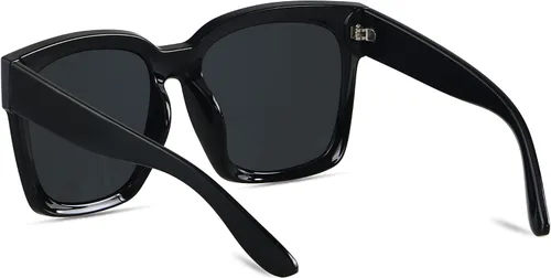 Vista 2 de ANDWOOD Lentes de sol de gran tamaño para mujer, marco ancho cuadrado, retro, moderno, protección UV