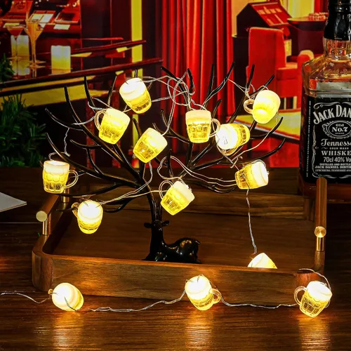 Vista 6 de Guirnalda de luces para taza de cerveza, USB y funciona con pilas con control remoto de 10 pies, 15 luces LED para taza de cerveza para el día