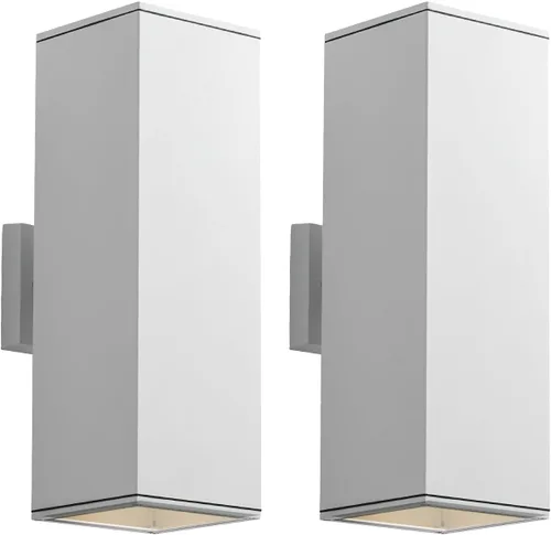 Vista 15 de mirrea Moderna luz de porche al aire libre en 2 luces con tubo rectangular de aluminio y cubierta de vidrio templado, aplique de pared impermeable