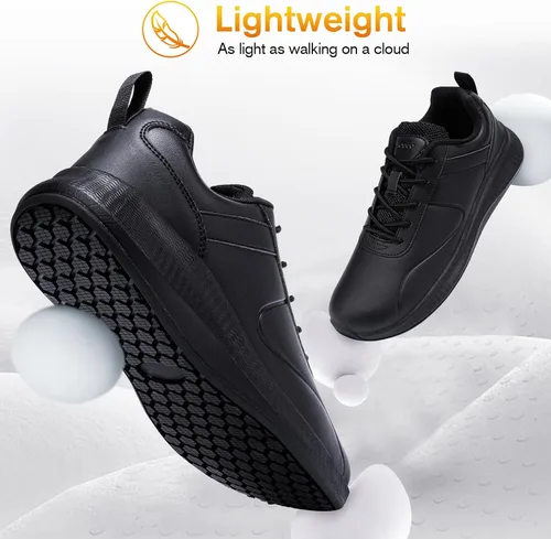 Vista 5 de Zapatos de trabajo antideslizantes para hombre, zapatos de cocina impermeables para chef, zapatos cómodos antideslizantes para restaurante, calzado