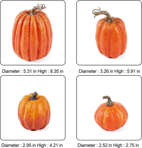Vista 5 de 7 calabazas artificiales de espuma – Calabazas decorativas de plástico para otoño, Halloween, Acción de Gracias (naranja)
