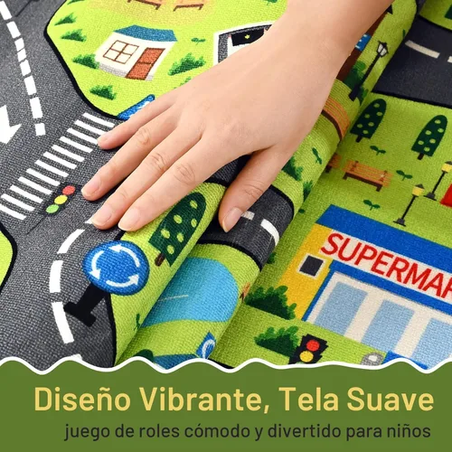 Vista 7 de Alfombras de juego de autos para niños, 36 x 60 pulgadas, tapete de juego de mapa de ruta urbano para jugar con autos, camiones, tapete de juego