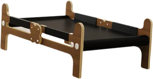 Vista 7 de Hamaca de madera para gatos, cama para dormir, suministros suaves elevados, sofá transpirable, muebles para mascotas, cama para gatos