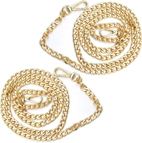 Vista 5 de 2 correas de cadena plana de metal de 47 pulgadas, correa de cadena extraíble para bolso de mano, accesorios con hebillas
