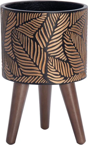 Vista 8 de D'vine Dev Maceta de 12 pulgadas con soporte de madera, bronce/gris, 88-L-C
