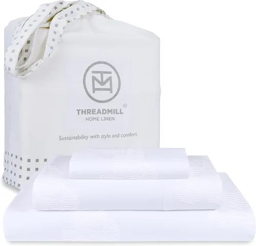 Vista 45 de Threadmill Juego de sábanas de algodón Twin Sábanas 100% algodón para cama tamaño Twin Juego de sábanas de satén jacquard damasco con bolsillo