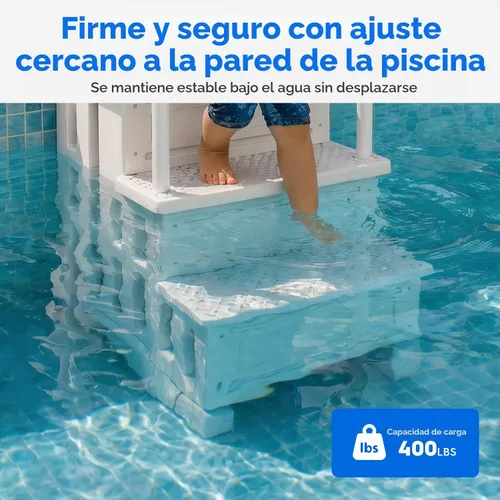 Vista 9 de XtremepowerUS Escalera de piscina sobre el suelo y sistema de 4 escalones con pasamanos, escalera de entrada resistente para acceso de terraza a