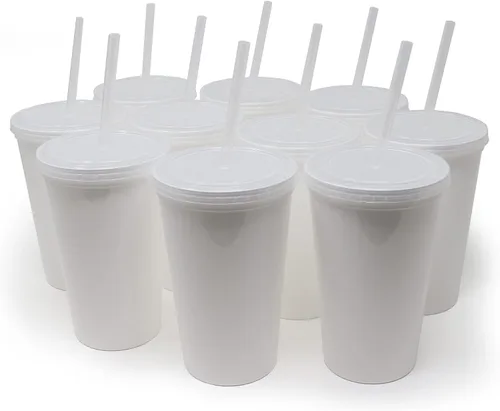 Vista 18 de Rolling Sands Vasos de plástico reutilizables de 22 onzas con tapas, paquete de 10, vasos variados fabricados en Estados Unidos; incluye 10 popotes