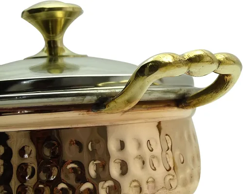 Vista 6 de Utensilios de cocina martillados tradicionales del vajilla del plato de Handi con la tapa de cristal