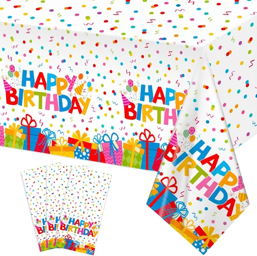 Vista 16 de Paquete de 3 manteles de plástico desechables para cumpleaños de 40 años, color negro y dorado Mantel rectangular impermeable para cumpleaños, 40