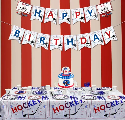 Vista 4 de Suministros para fiestas de hockey – Paquete de fiesta temática de hockey sobre hielo para fanáticos del hockey sobre hielo para el día de partido