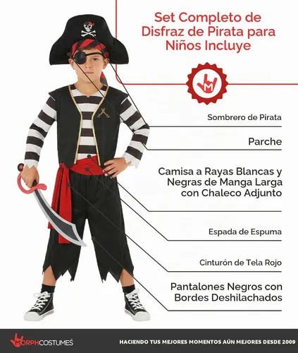 Vista 2 de Morph, Disfraz de pirata para niños, disfraces de Halloween para niños Negro