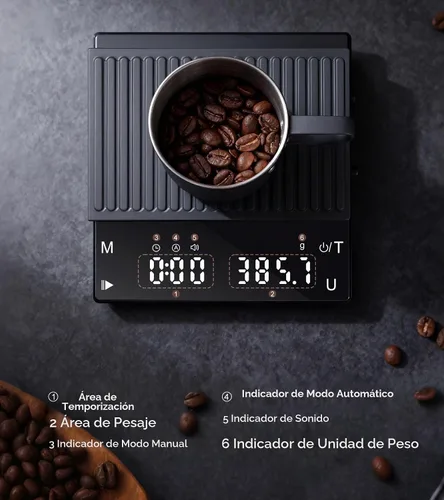 Vista 7 de Báscula de café recargable con temporizador, mini báscula de café expreso de 4.4 lbs/0.00 oz de alta precisión para café expreso y café, báscula