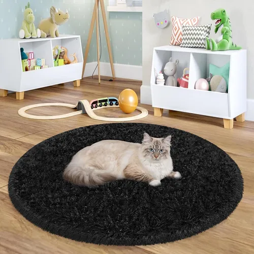 Vista 20 de Alfombra circular pequeña para dormitorio, 2 x 2 pies, color azul, para decoración de habitación de niños, redonda esponjosa para guardería