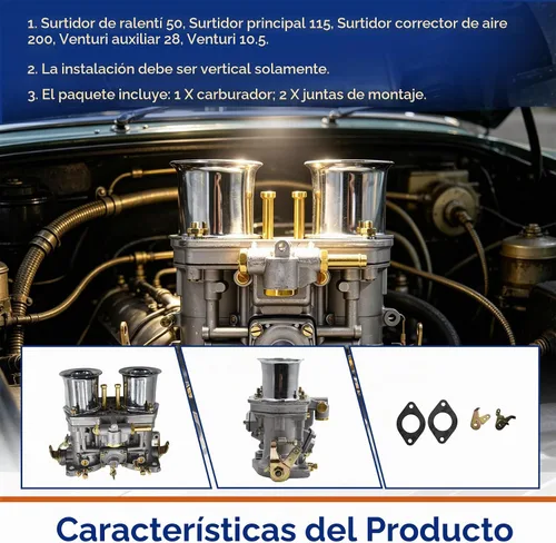 Vista 6 de GXYWADY Repuesto de carburador de 2 barriles para VW Beetle Bug Fiat Weber Engine 40 IDF Carb