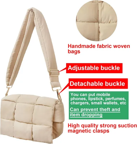 Vista 5 de NAARIIAN Bolso de hombro acolchado de nailon tejido bolso cruzado de diseñador engaña a las mujeres bolso de plumón